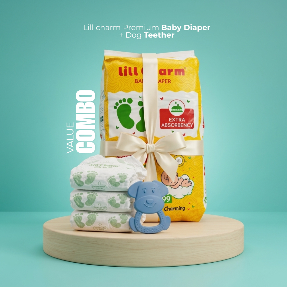 Baby Diaper Pack with Free Teether combo| Soft, Leak-Proof & Skin-Friendly Diapers (S, M, L Sizes Available)
