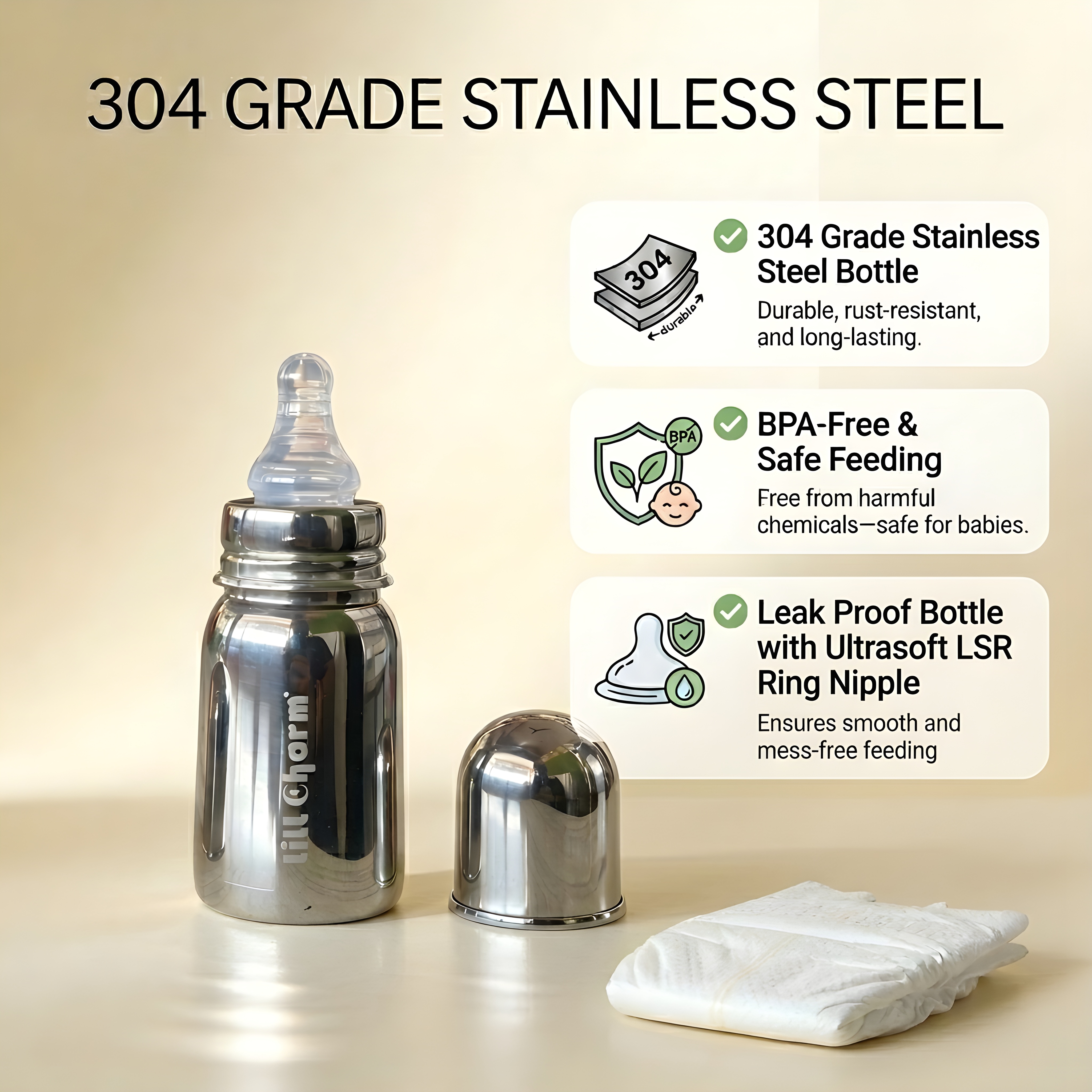 Premium Diaper Combo Pack with Stainless Steel Feeding Bottle
